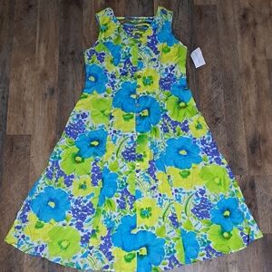 BFA Classics Vibrant Bright Blue & Lime Floral Button-Front Sundress Size 10P